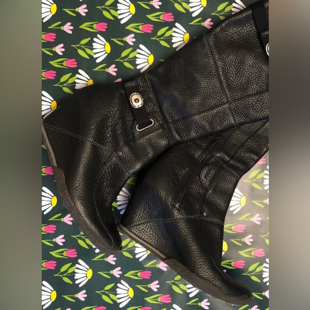 DIESEL Black Leather Wedge Heel Boots -Pebbled Leather-Rubber Soles-New (NWOT)